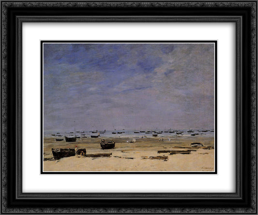 The Coastline at Berck at Low Tide 24x20 Black Ornate Wood Framed Art Print Poster with Double Matting by Boudin, Eugene