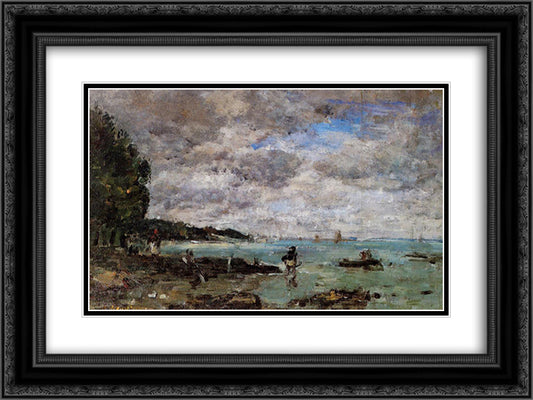 The Coastline at Plougastel 24x18 Black Ornate Wood Framed Art Print Poster with Double Matting by Boudin, Eugene