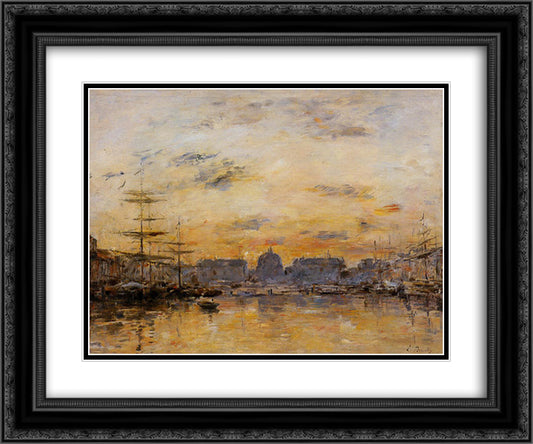The Commerce Basin, Le Havre 24x20 Black Ornate Wood Framed Art Print Poster with Double Matting by Boudin, Eugene