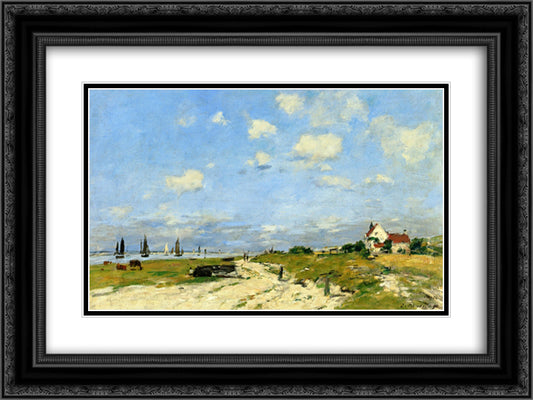 The Dunes at Etaples 24x18 Black Ornate Wood Framed Art Print Poster with Double Matting by Boudin, Eugene