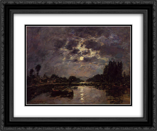 The Effect of the Moon 24x20 Black Ornate Wood Framed Art Print Poster with Double Matting by Boudin, Eugene