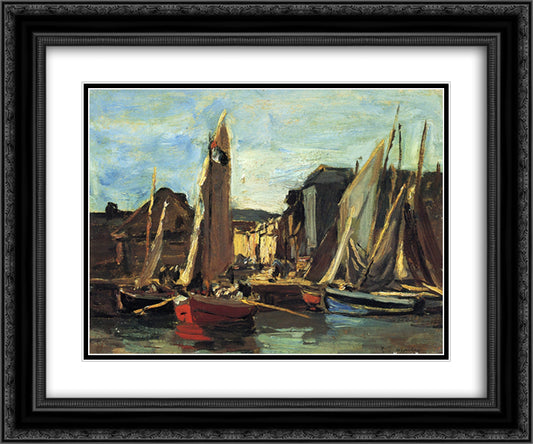 The Entrance to the Port of Honfleur 24x20 Black Ornate Wood Framed Art Print Poster with Double Matting by Boudin, Eugene