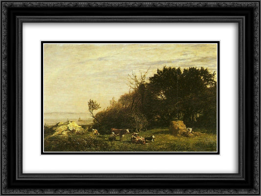The Farm in Saint Simeon 24x18 Black Ornate Wood Framed Art Print Poster with Double Matting by Boudin, Eugene