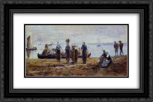 The Ferry at Plougastel 24x16 Black Ornate Wood Framed Art Print Poster with Double Matting by Boudin, Eugene