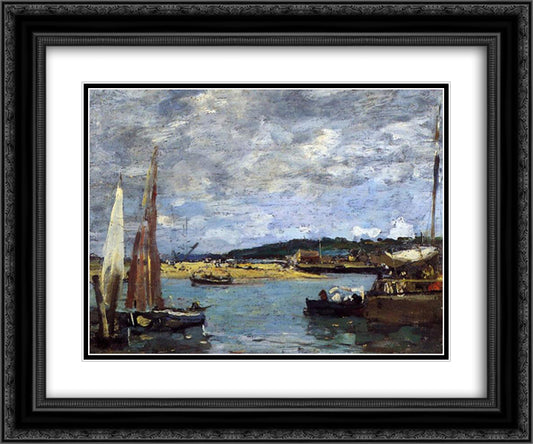 The Ferry to Deauville 24x20 Black Ornate Wood Framed Art Print Poster with Double Matting by Boudin, Eugene