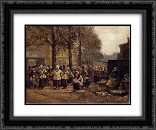 The Fish Market, Rotterdam 24x20 Black Ornate Wood Framed Art Print Poster with Double Matting by Boudin, Eugene