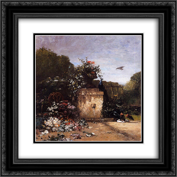 The Garden 20x20 Black Ornate Wood Framed Art Print Poster with Double Matting by Boudin, Eugene
