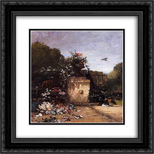 The Garden 20x20 Black Ornate Wood Framed Art Print Poster with Double Matting by Boudin, Eugene
