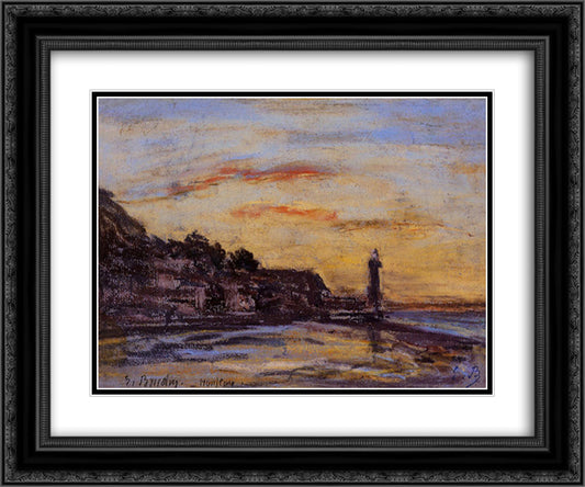 The Honfleur Lighthouse 24x20 Black Ornate Wood Framed Art Print Poster with Double Matting by Boudin, Eugene