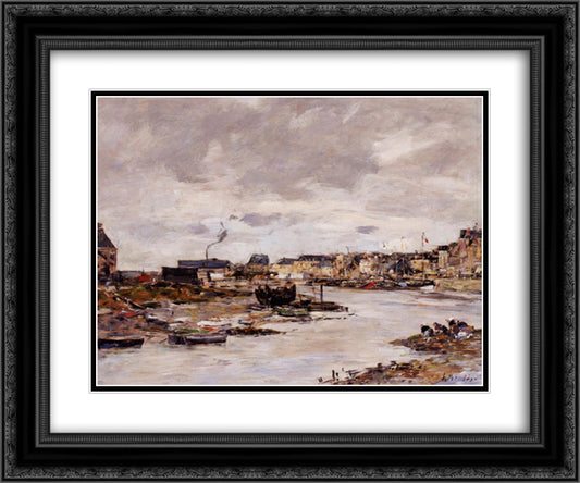 The Inner Port of Trouville at Low Tide 24x20 Black Ornate Wood Framed Art Print Poster with Double Matting by Boudin, Eugene