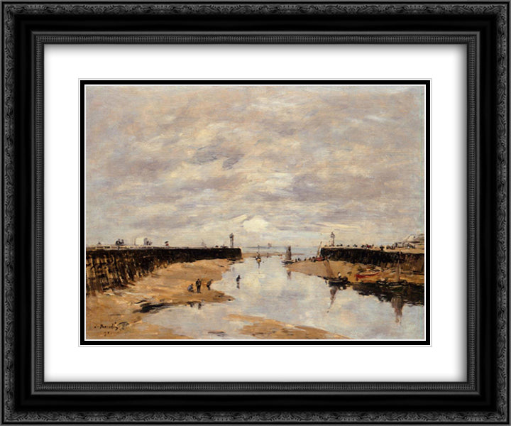 The Jetties, Low Tide, Trouville 24x20 Black Ornate Wood Framed Art Print Poster with Double Matting by Boudin, Eugene