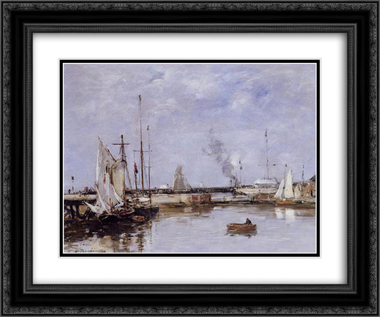 The Lock at Trouville 24x20 Black Ornate Wood Framed Art Print Poster with Double Matting by Boudin, Eugene