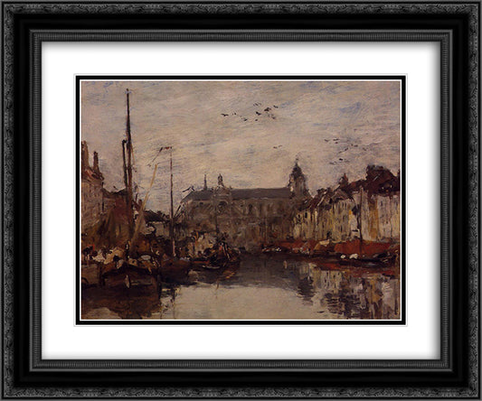 The Merchant Dock 24x20 Black Ornate Wood Framed Art Print Poster with Double Matting by Boudin, Eugene