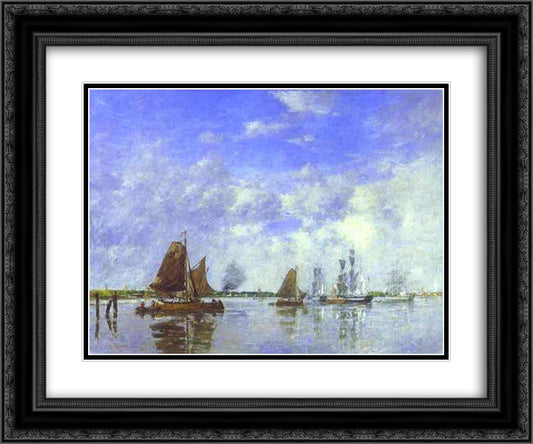 The Meuse at Dordrecht 24x20 Black Ornate Wood Framed Art Print Poster with Double Matting by Boudin, Eugene