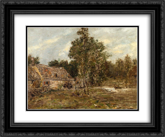 The Mill, Saint-Cenery 24x20 Black Ornate Wood Framed Art Print Poster with Double Matting by Boudin, Eugene