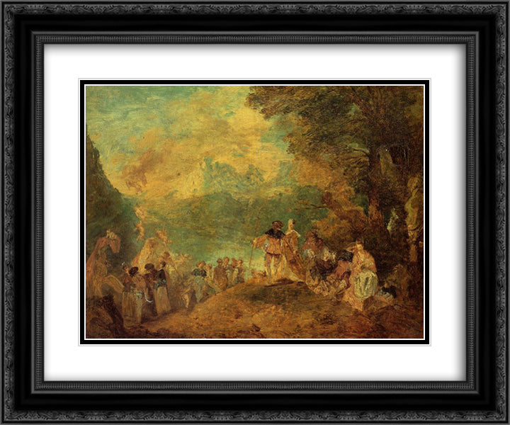 The Pilgrimage to Cythera (after Watteau) 24x20 Black Ornate Wood Framed Art Print Poster with Double Matting by Boudin, Eugene
