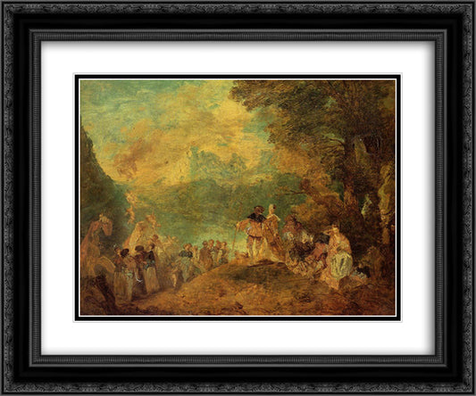The Pilgrimage to Cythera (after Watteau) 24x20 Black Ornate Wood Framed Art Print Poster with Double Matting by Boudin, Eugene