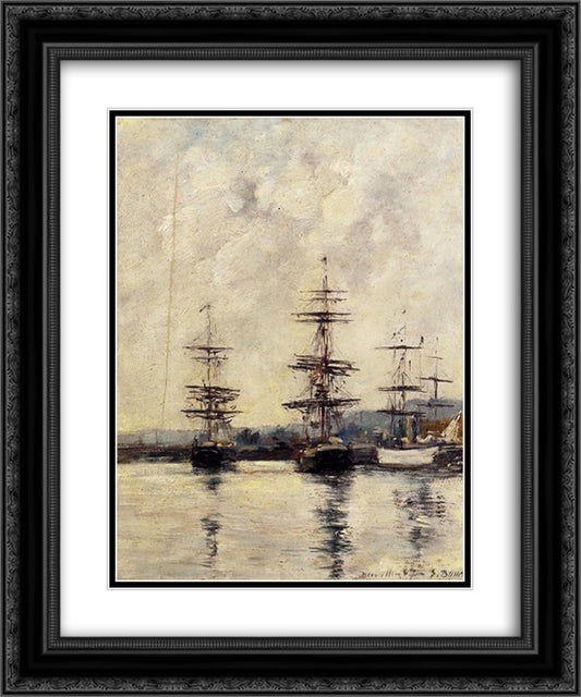 The Port, Deauville 20x24 Black Ornate Wood Framed Art Print Poster with Double Matting by Boudin, Eugene
