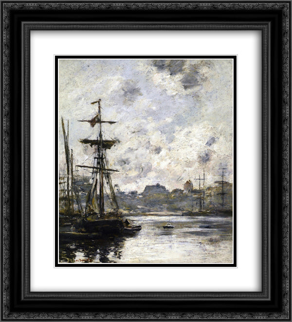 The Port, Fecamp 20x22 Black Ornate Wood Framed Art Print Poster with Double Matting by Boudin, Eugene