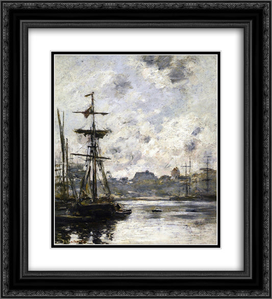 The Port, Fecamp 20x22 Black Ornate Wood Framed Art Print Poster with Double Matting by Boudin, Eugene