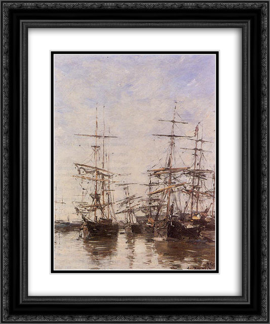 The Port 20x24 Black Ornate Wood Framed Art Print Poster with Double Matting by Boudin, Eugene