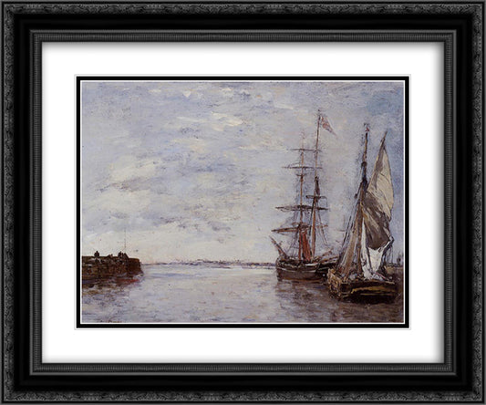 The Port at Deauville 24x20 Black Ornate Wood Framed Art Print Poster with Double Matting by Boudin, Eugene