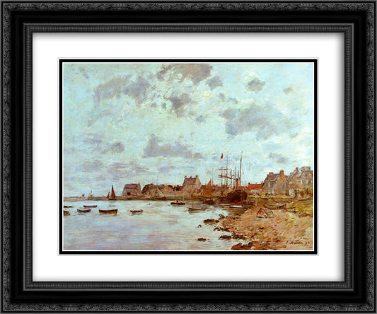 The Port at Saint-Vaast-la-Houghe 24x20 Black Ornate Wood Framed Art Print Poster with Double Matting by Boudin, Eugene