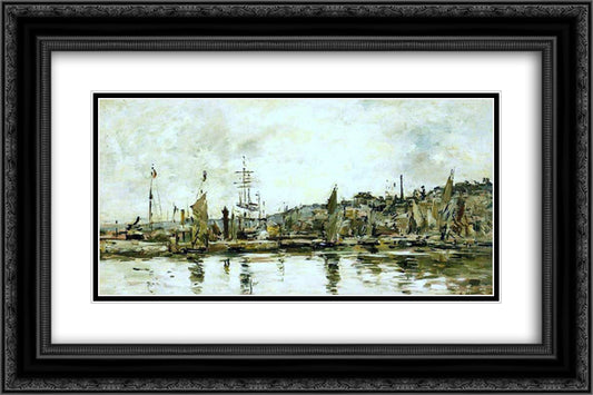 The port of Bordeaux 24x16 Black Ornate Wood Framed Art Print Poster with Double Matting by Boudin, Eugene