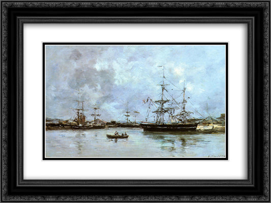 The Port of Deauville 24x18 Black Ornate Wood Framed Art Print Poster with Double Matting by Boudin, Eugene