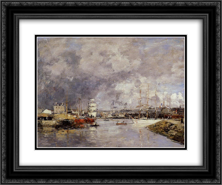 The Port of Dieppe 24x20 Black Ornate Wood Framed Art Print Poster with Double Matting by Boudin, Eugene