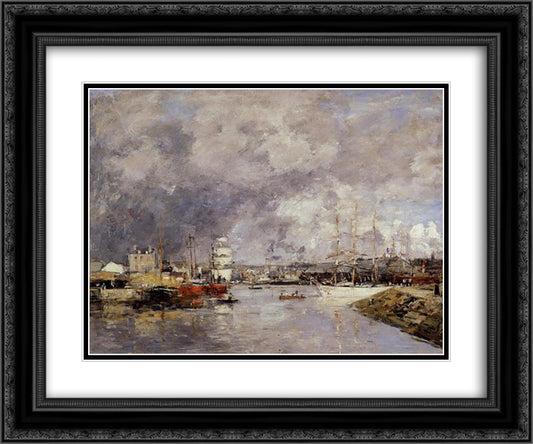 The Port of Dieppe 24x20 Black Ornate Wood Framed Art Print Poster with Double Matting by Boudin, Eugene