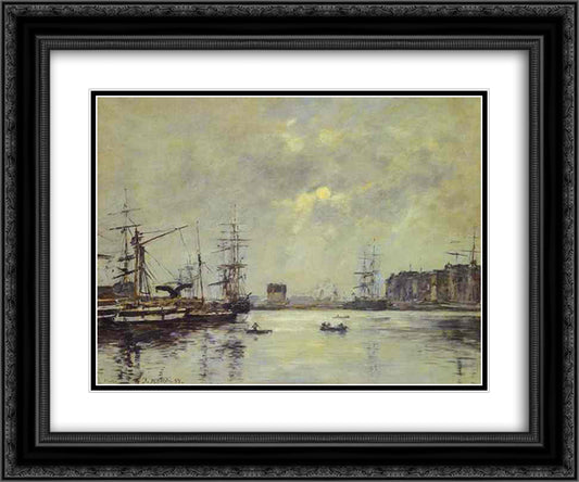 The Port of Ke Havre (Dock of La Barre) 24x20 Black Ornate Wood Framed Art Print Poster with Double Matting by Boudin, Eugene