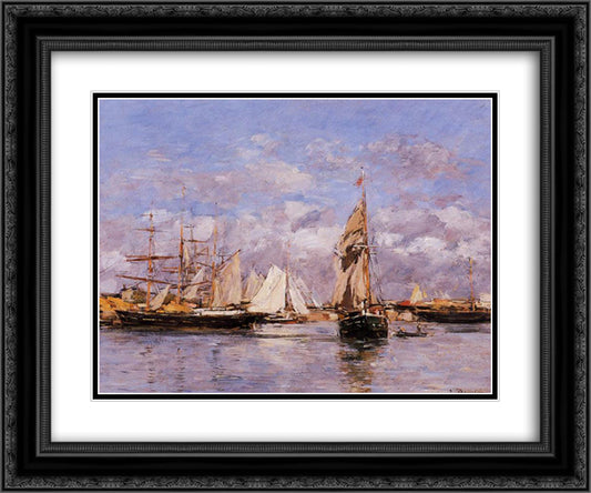 The Port of Trouville, High Tide 24x20 Black Ornate Wood Framed Art Print Poster with Double Matting by Boudin, Eugene