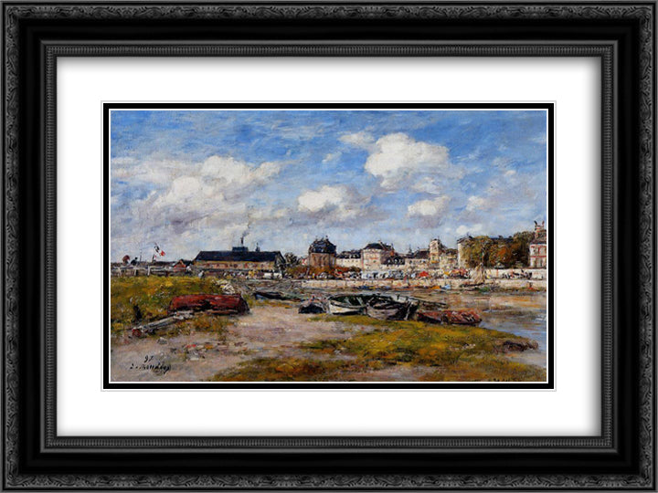 The Port of Trouville, Low Tide 24x18 Black Ornate Wood Framed Art Print Poster with Double Matting by Boudin, Eugene