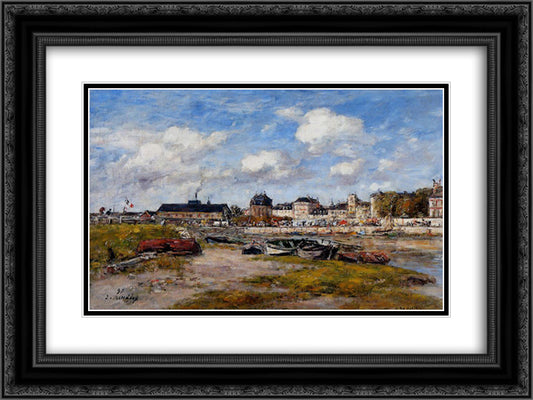 The Port of Trouville, Low Tide 24x18 Black Ornate Wood Framed Art Print Poster with Double Matting by Boudin, Eugene