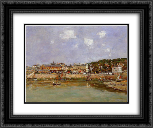 The Port of Trouville, the Market Place and the Ferry 24x20 Black Ornate Wood Framed Art Print Poster with Double Matting by Boudin, Eugene