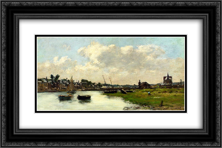 The Port of Trouville 24x16 Black Ornate Wood Framed Art Print Poster with Double Matting by Boudin, Eugene