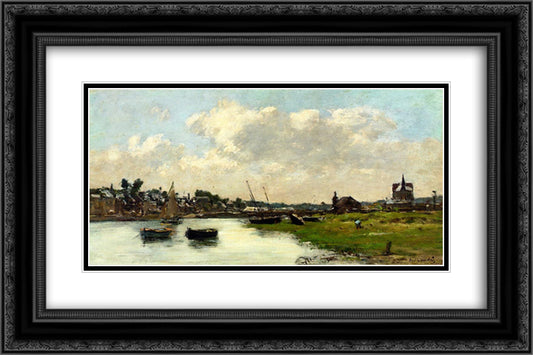 The Port of Trouville 24x16 Black Ornate Wood Framed Art Print Poster with Double Matting by Boudin, Eugene
