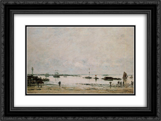 The port Portrieux at low tide 24x18 Black Ornate Wood Framed Art Print Poster with Double Matting by Boudin, Eugene
