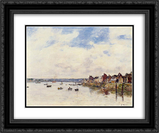 The Rocks at Saint-Vaast-la-Hougue 24x20 Black Ornate Wood Framed Art Print Poster with Double Matting by Boudin, Eugene