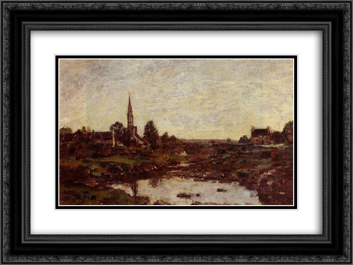 The Saint-Simeon Farm 24x18 Black Ornate Wood Framed Art Print Poster with Double Matting by Boudin, Eugene