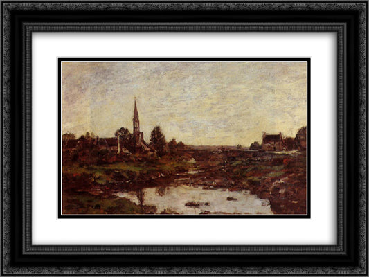 The Saint-Simeon Farm 24x18 Black Ornate Wood Framed Art Print Poster with Double Matting by Boudin, Eugene