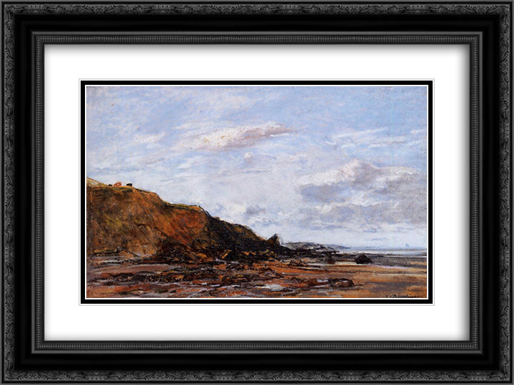 The Sea at Douarnenez 24x18 Black Ornate Wood Framed Art Print Poster with Double Matting by Boudin, Eugene