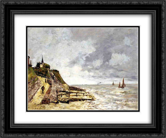 The Seine at Caudebec-en-Caux 24x20 Black Ornate Wood Framed Art Print Poster with Double Matting by Boudin, Eugene