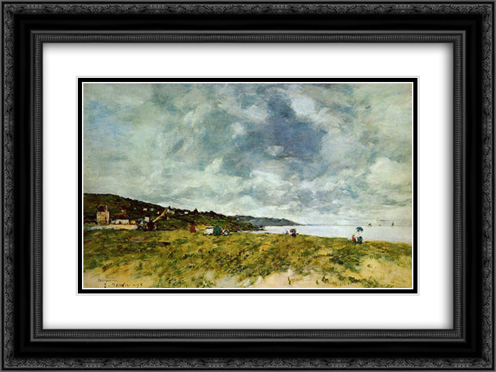 The Shore at Tourgeville 24x18 Black Ornate Wood Framed Art Print Poster with Double Matting by Boudin, Eugene