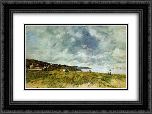 The Shore at Tourgeville 24x18 Black Ornate Wood Framed Art Print Poster with Double Matting by Boudin, Eugene