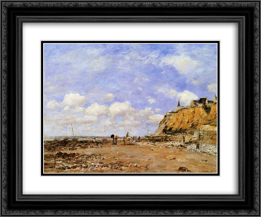 The Shore at Villerville 24x20 Black Ornate Wood Framed Art Print Poster with Double Matting by Boudin, Eugene