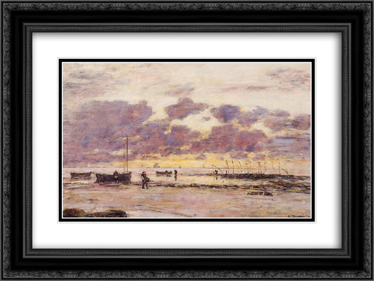 The Shores of Sainte Adresse at Twilight 24x18 Black Ornate Wood Framed Art Print Poster with Double Matting by Boudin, Eugene