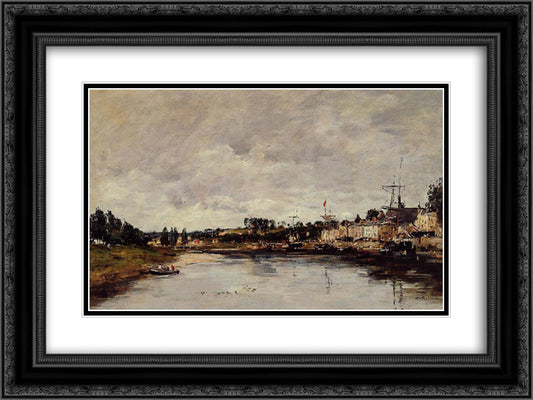 The Somme at Saint-Valery-sur-Somme 24x18 Black Ornate Wood Framed Art Print Poster with Double Matting by Boudin, Eugene