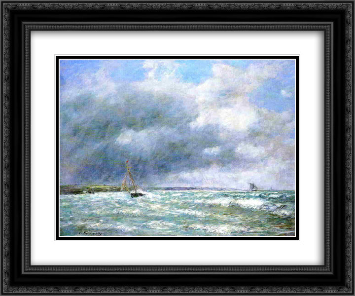 The Stranded Boat 24x20 Black Ornate Wood Framed Art Print Poster with Double Matting by Boudin, Eugene